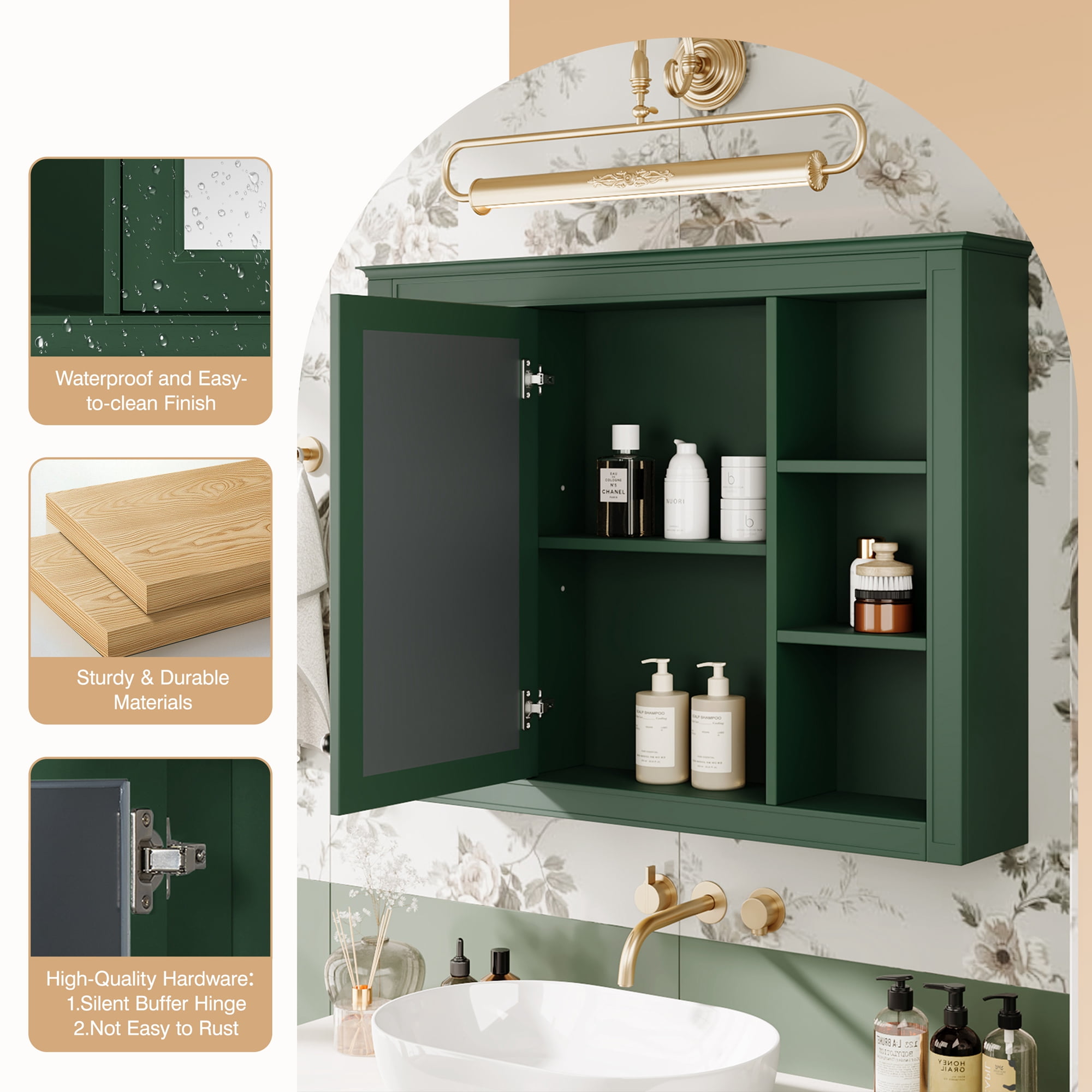 Euroco Wall Mounted Bathroom Mirror Cabinet – Triple Door Vanity Storage with Concealed Shelves, Modern Design, Durable Construction, Easy Assembly