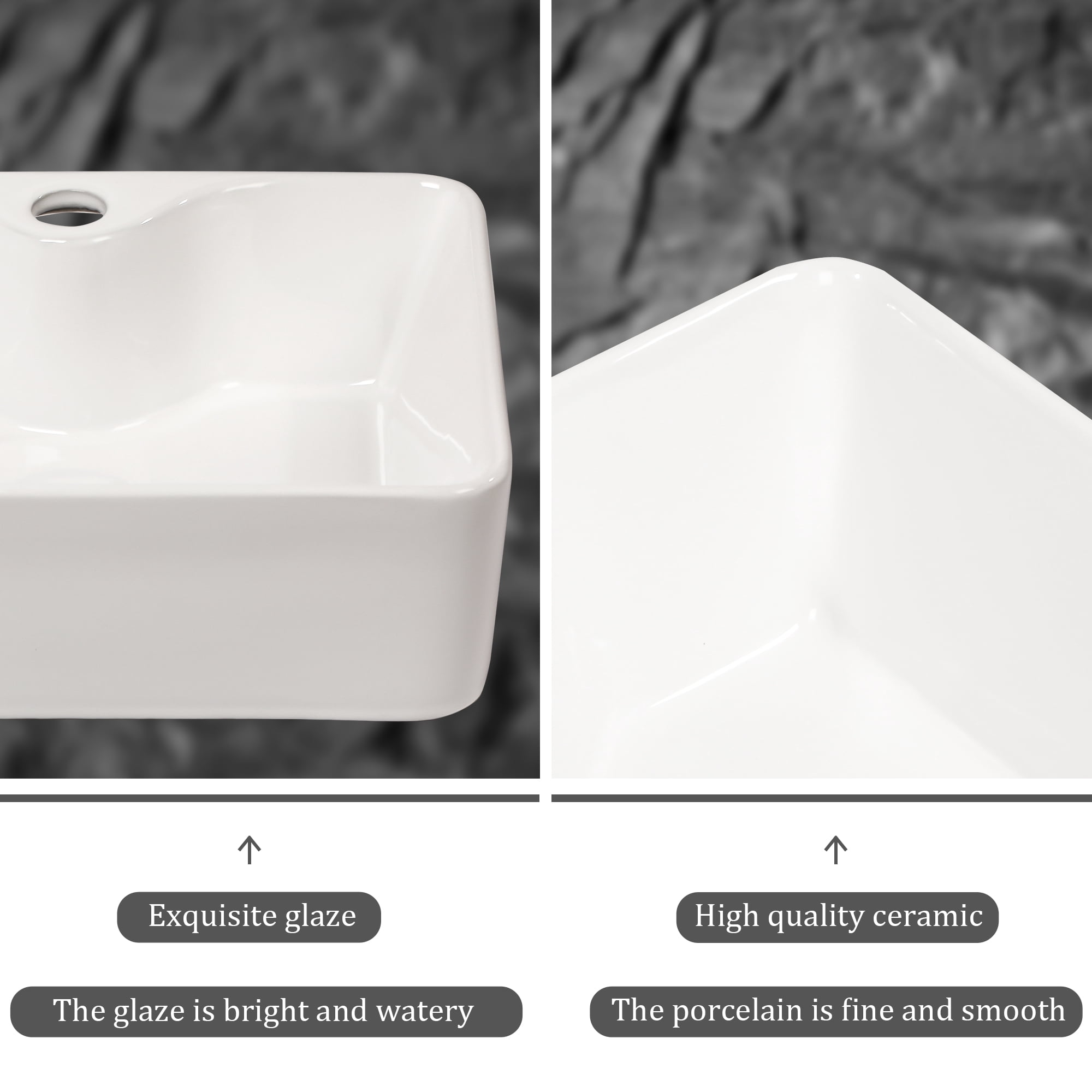 Mocoloo Bathroom Sink 16"x12" Rectangle Above Counter White Porcelain Ceramic Modern Vanity Sink Art Basin with Faucet Hole