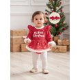 thumbnail image 4 of BemeyourBBs Newborn Baby Girl Christmas Outfit Velvet Santa Romper Dress Bow Embroidery Long Sleeve Smocked Tutu Dress Headband 2 Piece Set, 4 of 9