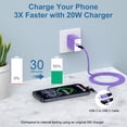 thumbnail image 3 of Charging Block, PD 20W USB C Charger Block with 6FT USB C to C Charging Cable, Type C Block USB C Wall Charger Power Adapter Fast Charging Station with Type C Phone Charger Cords, Purple, 3 of 7