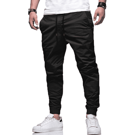 Puztloy Cargo Pants for Men, Sweatpants Joggers for Men Adjustable Drawstring Elastic Waist with Pockets, Casual Pants for Men Soft Comfortable for Sports Running jogging, Black
