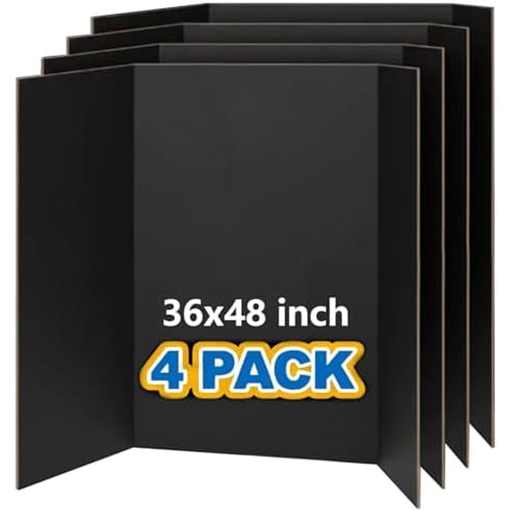 36" x 48" Large Trifold Poster Board,4 Pack Black Corrugated Project Boards for Science Fair, School Projects,Photo Displays$$Office