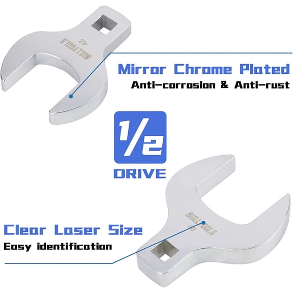 1/2" Drive Jumbo Crowfoot Wrench Set, 14-Piece Metric Crows Foot Wrench Set 27 to 50mm Chrome Vanadium Steel Big Crowfoot Wrench