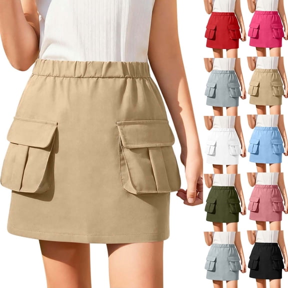 FchengtaiS Girls Cargo Skirt High Elastic Waist Mini Skirt Summer Casual Daily Sports Skirts with Pockets