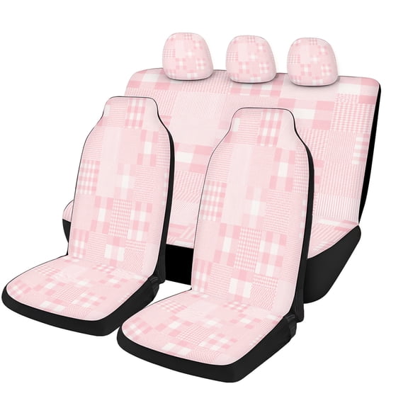 Pastel Pink Patchwork Car Seat Covers Full Set, Universal Auto Seat Covers with Front Seat Covers, Rear Bench Cover and Headrest Covers for Cars SUVs Trucks Vans
