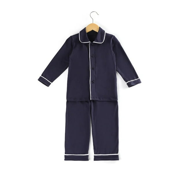 Venta al por mayor de ropa para niños, pijamas rojos lisos de algodón 95%, pijamas de manga larga con volantes de invierno para bebé, boutique de Navidad, ropa para el hogar