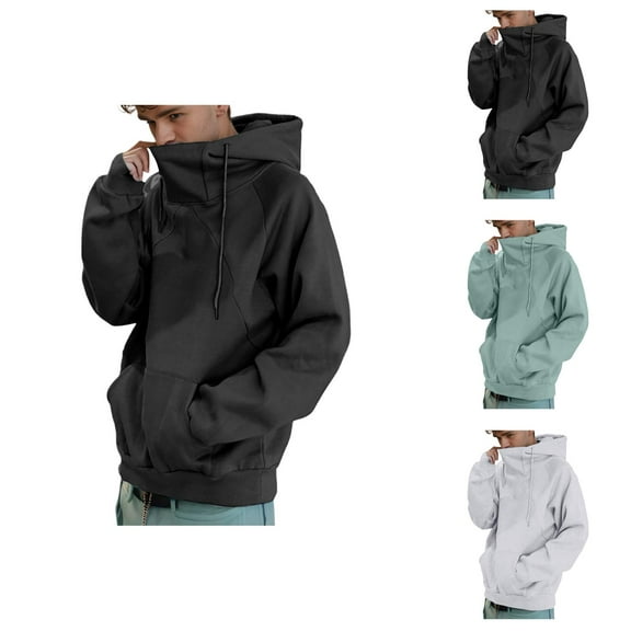 Hoodies for Men 2025 Fall Winter Long Sleeve Turtleneck Loose Hooded Sweatshirt with Pockets Pullover Mens Hoodies