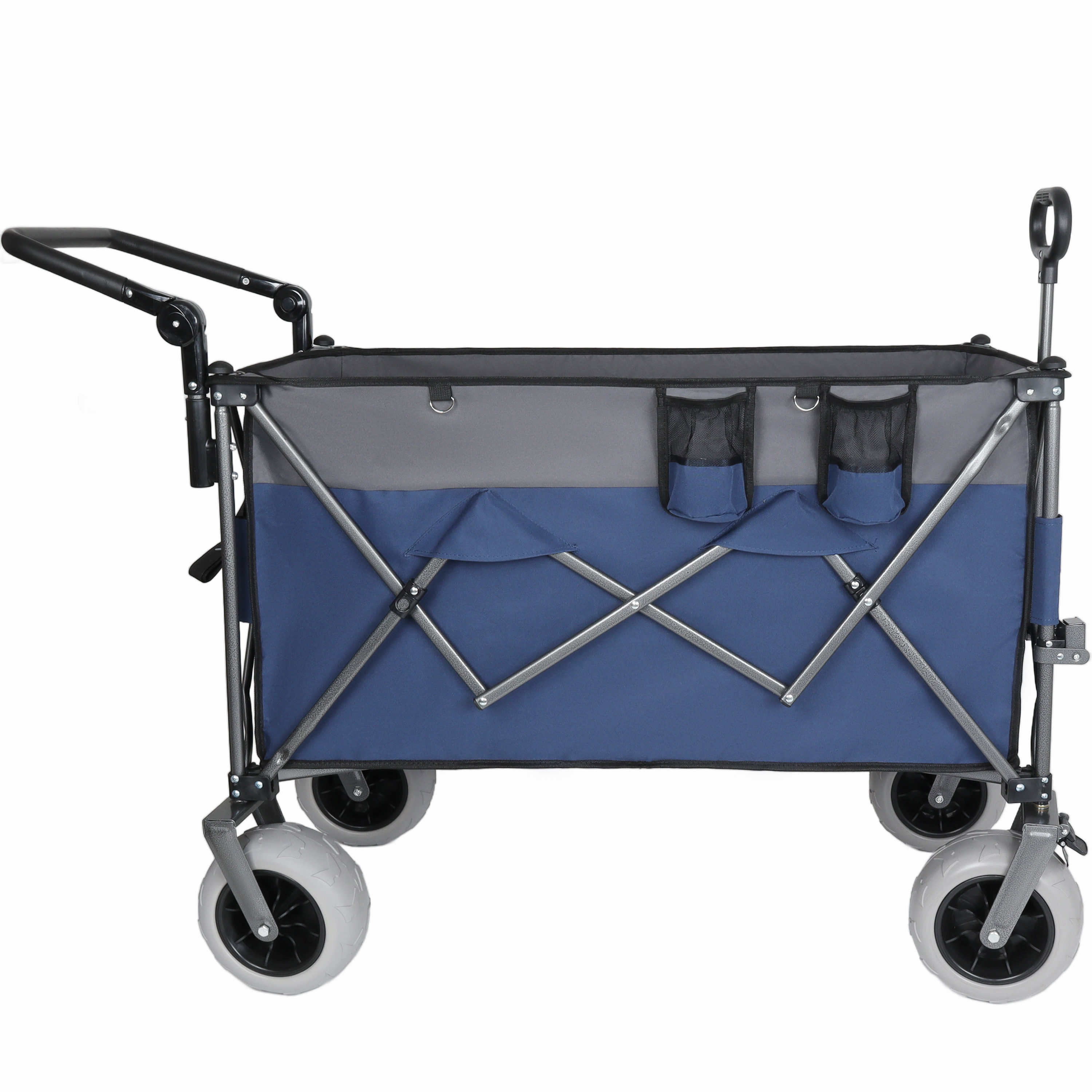 Multi-Functional Push-Pull Folding Wagon Cart with Rotating Handle & 9"x4" Beach Tires for Camping & Beach -300L XL Heavy-Duty, 480lbs load, Large Capacity for Transport, Groceries, and Outdoor Use