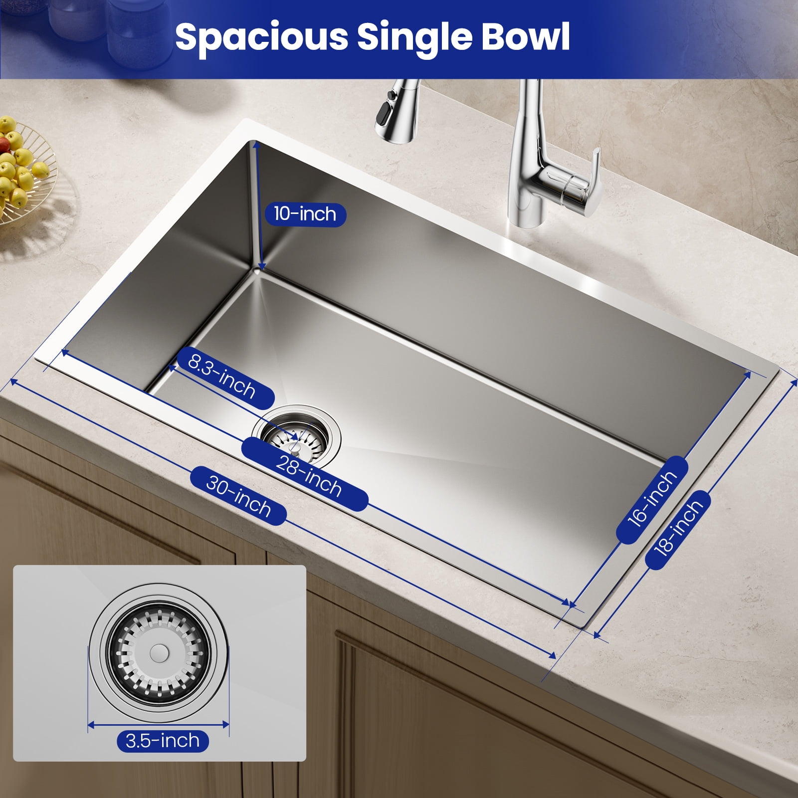JOMOO 30" Undermount & Drop-In Kitchen Sink with Nano Coating, Single Bowl Kitchen Sink with Grid, Dish Drying Rack, Drain Assembly
