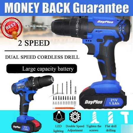 

Bowoshen 21V Max Lithium-Ion Cordless Drill Electric Variable Two Speed with 1.5Ah Lithium-ion Battery and Charger Bit Set & LED Working Light