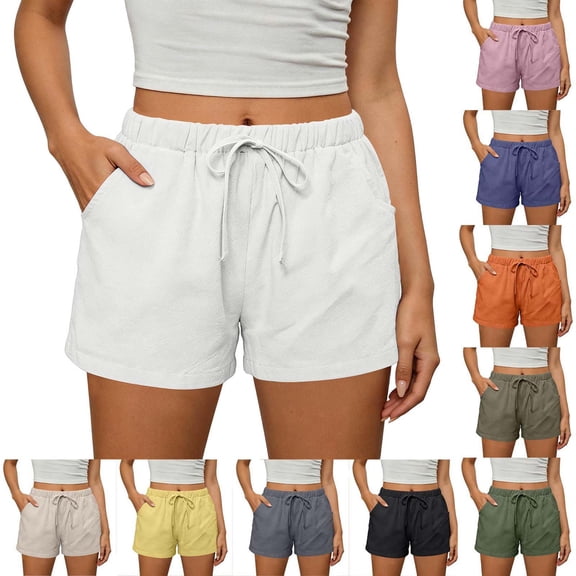 DYTTDG Women's High Waist Linen BLEND Shorts | Drawstring Loose FIT Casual Shorts, Solid Color Summer Pants with Pockets for Daily Wear