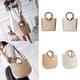 thumbnail image 5 of Beige Bolso de playa de verano de paja para mujer, bolso de hombro tipo bandolera de madera con cuero, 5 of 5