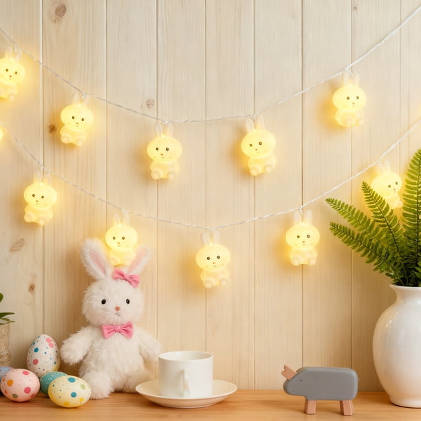 Guirnalda de luces decorativas de Pascua | Luces LED blancas de plástico de 10 a 20 bombillas | Brillo suave y cálido | Decoración navideña flexible para interiores y exteriores | Iluminación fes