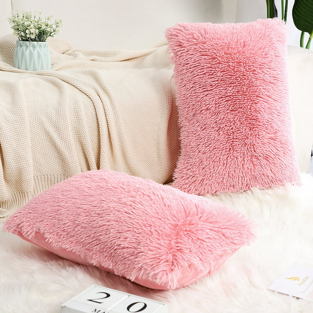 Piccocasa 2Pcs 12''x20'' Soft Fuzzy Faux Fur Throw Pillow Covers Decors