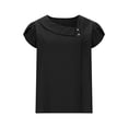 thumbnail image 4 of UAMVSH Womens Summer Tops Cap Sleeve Casual Cotton Linen Tunic Blouse Asymmetrical V Neck Button T Shirt Beach Vacation Clothes, 4 of 6