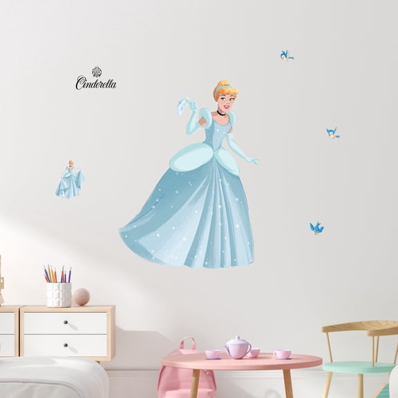 Disney Princess Cinderella Wall Decal Set - Large 23" Peel and Stick Vinyl Stickers with Birds & Accents | Kids Bedroom Playroom Nursery Decor