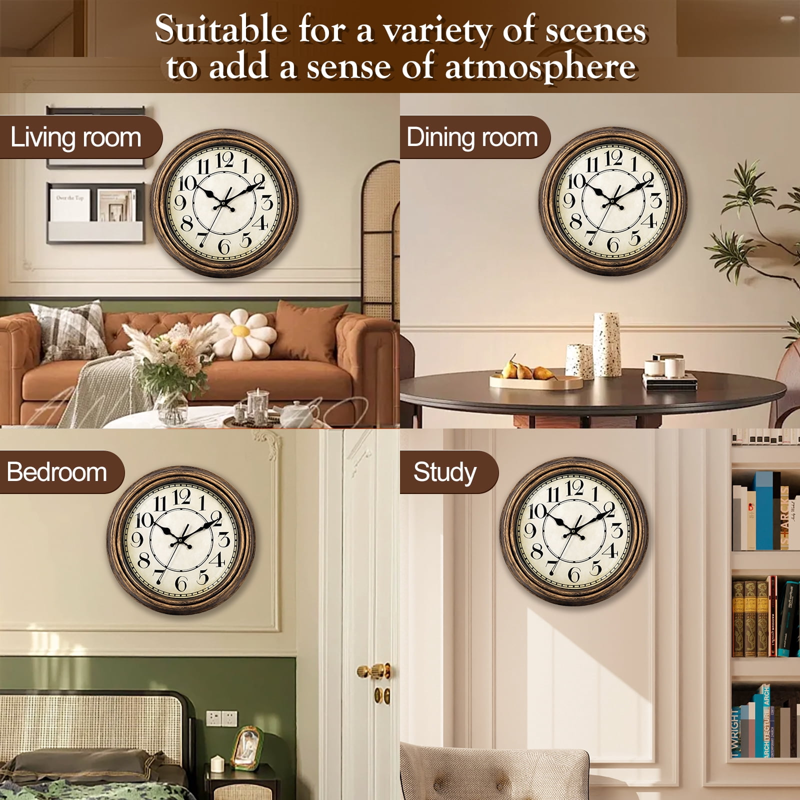 Geevon Retro Silent 12 Inch Wall Clock Non Ticking, Rustic Vintage Clock Quartz Decorative, Battery Operated for Kitchen/Office/Classroom/Bedroom/Living Room Decor