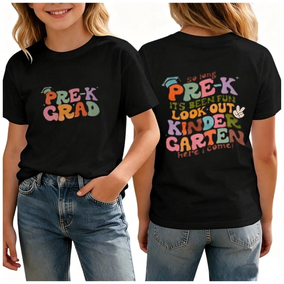 Byoo Toddler Girl Letter Print Crew Neck T Shirt Pre K Graduation Short Sleeve School Tops