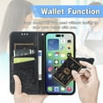 thumbnail image 5 of Wallet Case for iPhone 16 Pro,Women Folio PU Leather Case Wrist Strap Card Slots Holder Purse Embossed Butterfly Flower Stand Magnetic Closure Flip Full-Body Protective Case,Black, 5 of 9