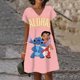 thumbnail image 3 of Vestido de verano para mujer con estampado 3D de Lilo y Stitch de Disney, cuello en V, elegante, informal, hasta la rodilla, estampado hawaiano para playa, nuevo, 3 of 5
