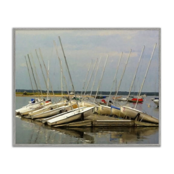Stupell Industries Cottage Maritime Docked Boats Gray Framed Giclee Art, 20 x 16, by Graffitee Studios