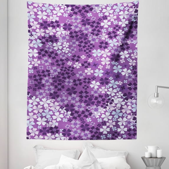 Spring Tapestry, Lilac Flowers Blossoms in Spring Romantic Meadow Happy Fun Countryside Print, Fabric Wall Hanging Decor for Bedroom Living Room Dorm, 5 Sizes, Purple White, by Ambesonne