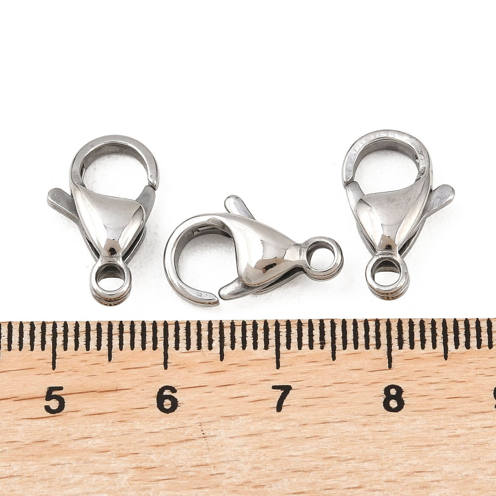 100pcs Resistant 304 Stainless Steel Lobster Claw Clasps Parrot Trigger Clasps Manual Polishing Stainless Steel color 16x10.5x4.7mm Hole: 2.2mm