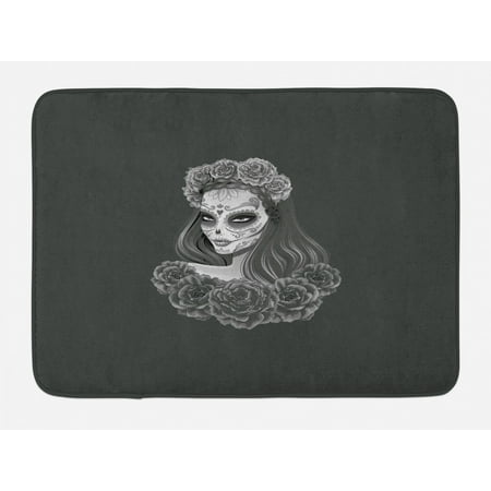 Day Of The Dead Bath Mat Gothic Young Girl In Calavera Make Up
