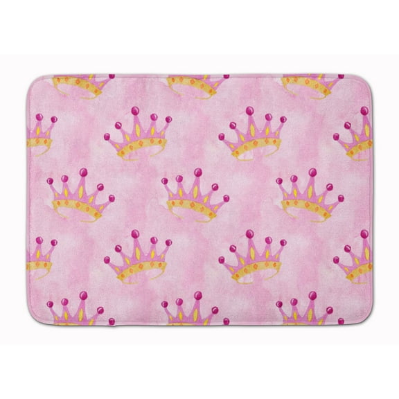 Watercolor Princess Crown on Pink Machine Washable Memory Foam Mat