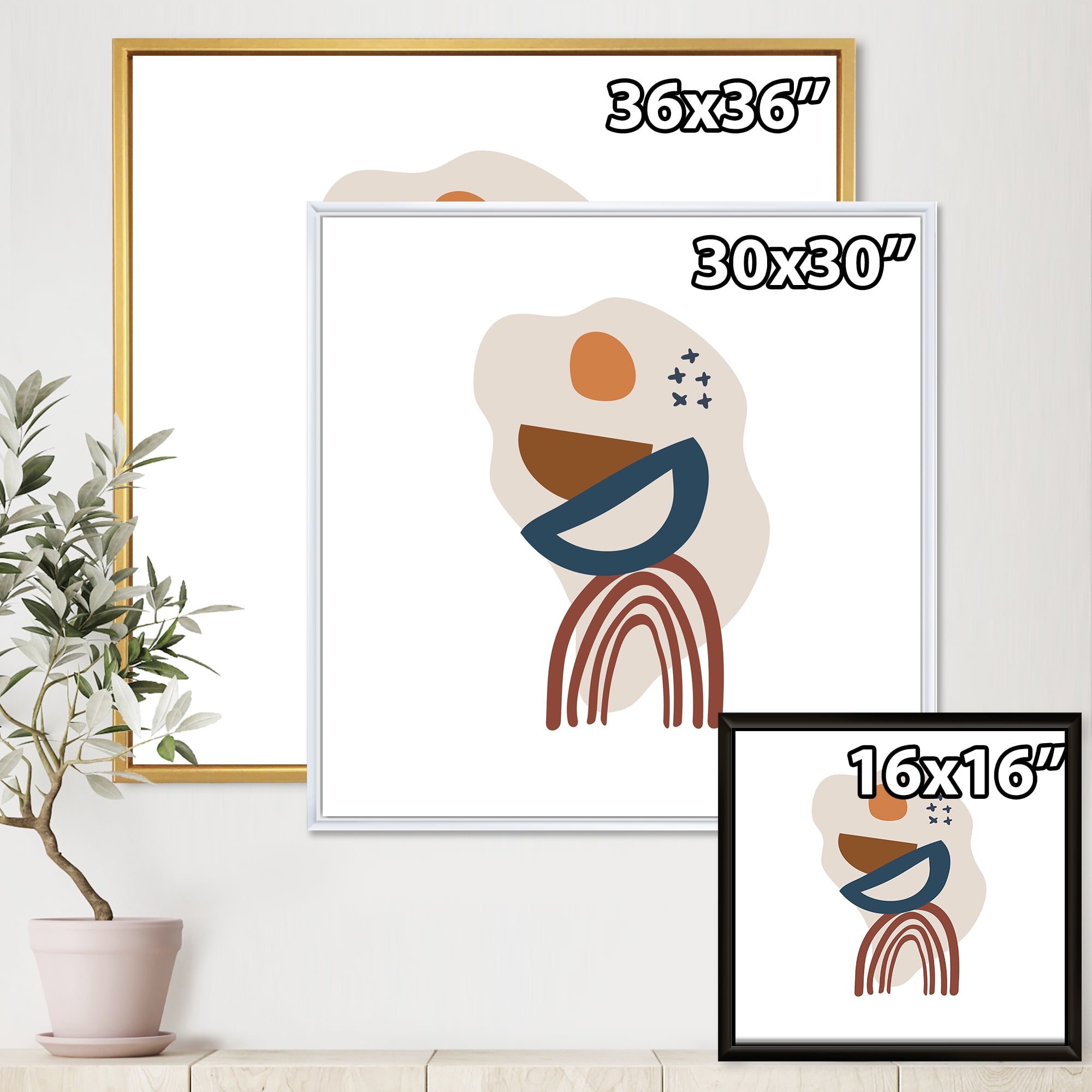 Designart 'Abstract Elementary Shapes In Terracotta Tones I' Modern Framed Canvas Wall Art Print
