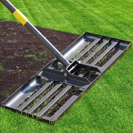 Heavy Duty Lawn Leveling Rake 30x10in Stainless Steel Leveler, Reinforced Welds, 28-72in Adjustable Handle, Anti-Flip Smooth Edge for Soil, Dirt, Yard Top Dressing & Landscaping