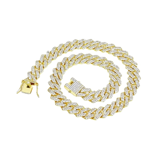 Collares de cadena cubana de Oro Cubano Enlace Cadenas Mens Iced Out Bling Hip Hop Joyería para Mujeres