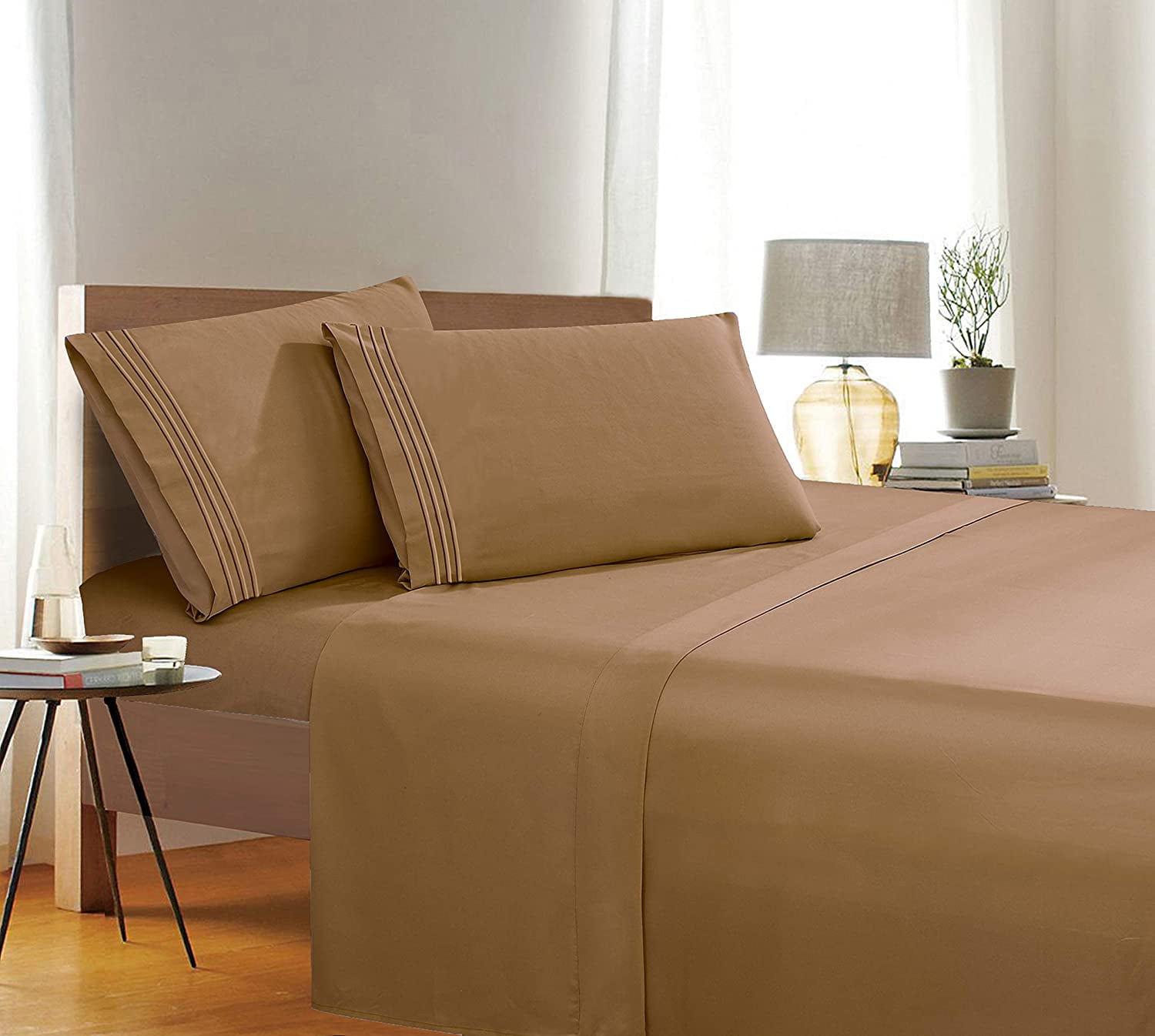 Elegant Comfort, 6 Piece, Bed Sheets, Queen, Gray, Solid Print, 1500 Thread Count, Polyster