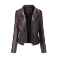 thumbnail image 3 of Blmnix Wind Resistant Jacket Women Trucker Motorcycle Oversized Leather Jacket Women Zip Up Raincoats Brown Cocoon Long Sleeve Winter Jackets for Women, 3 of 4