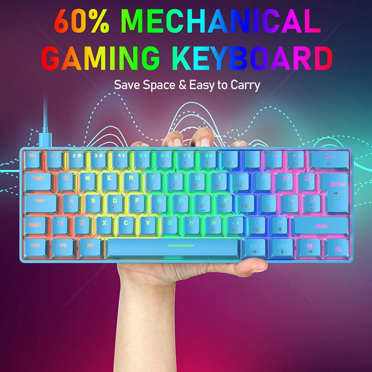 Wired Gaming Keyboard 60% True Mechanical Keyboard Mini Portable 62 Keys 19 RGB Chroma LED Backlit Full Keys Anti-ghosting for Gamers and Typists (