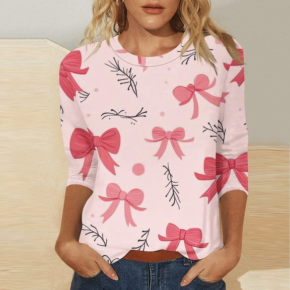 Jsaierl Valentine's Day Shirts for Women Sweet Love Heart Graphic Tees Cotton 3/4 Sleeve Blouse Crewneck Dressy Casual T-shirt Tops Valentines Day Gifts