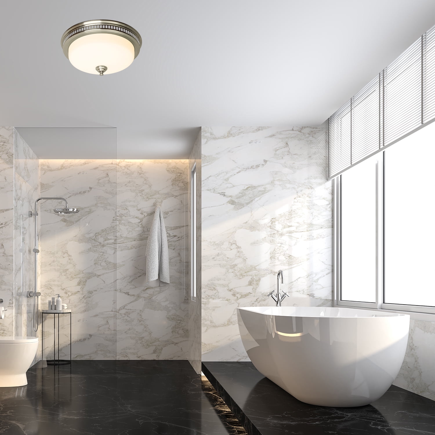 Ultra Quiet Bathroom Exhaust Fan with LED Light and Nightlight 110CFM 1.5 Sone Bathroom Ventilation Fan with Round Frosted Glass Cover Brushed Nickel