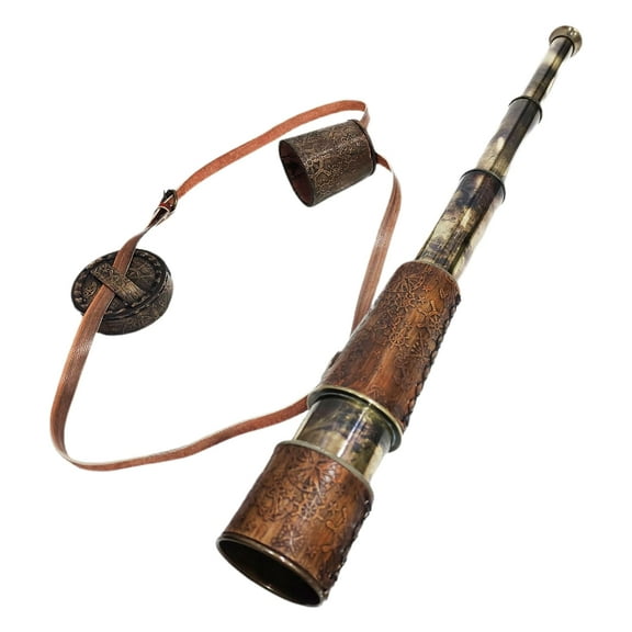 Antique Decor Spyglass Pirate Telescope with Leather Case Handheld Telescope for Adventure Enthusiasts Vintage Decor for Gifting Travellers Vintage 18"