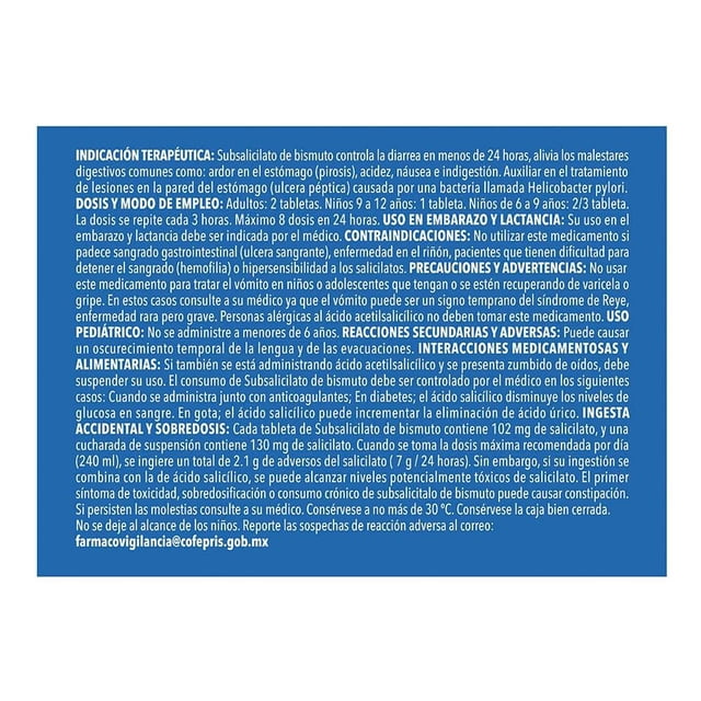 Subsalicilato de Bismuto 262.500 mg Medimart masticables 24 tabletas