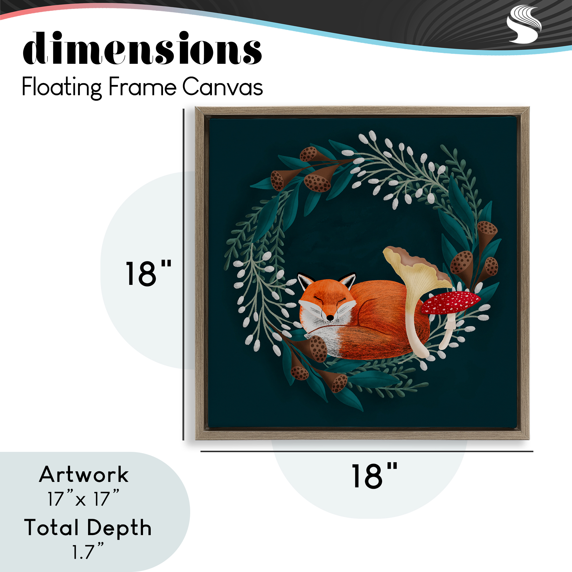 Sleepy Fox in Botanical Wreath Brown Framed Floater Canvas Wall Art, design by Metka Hiti