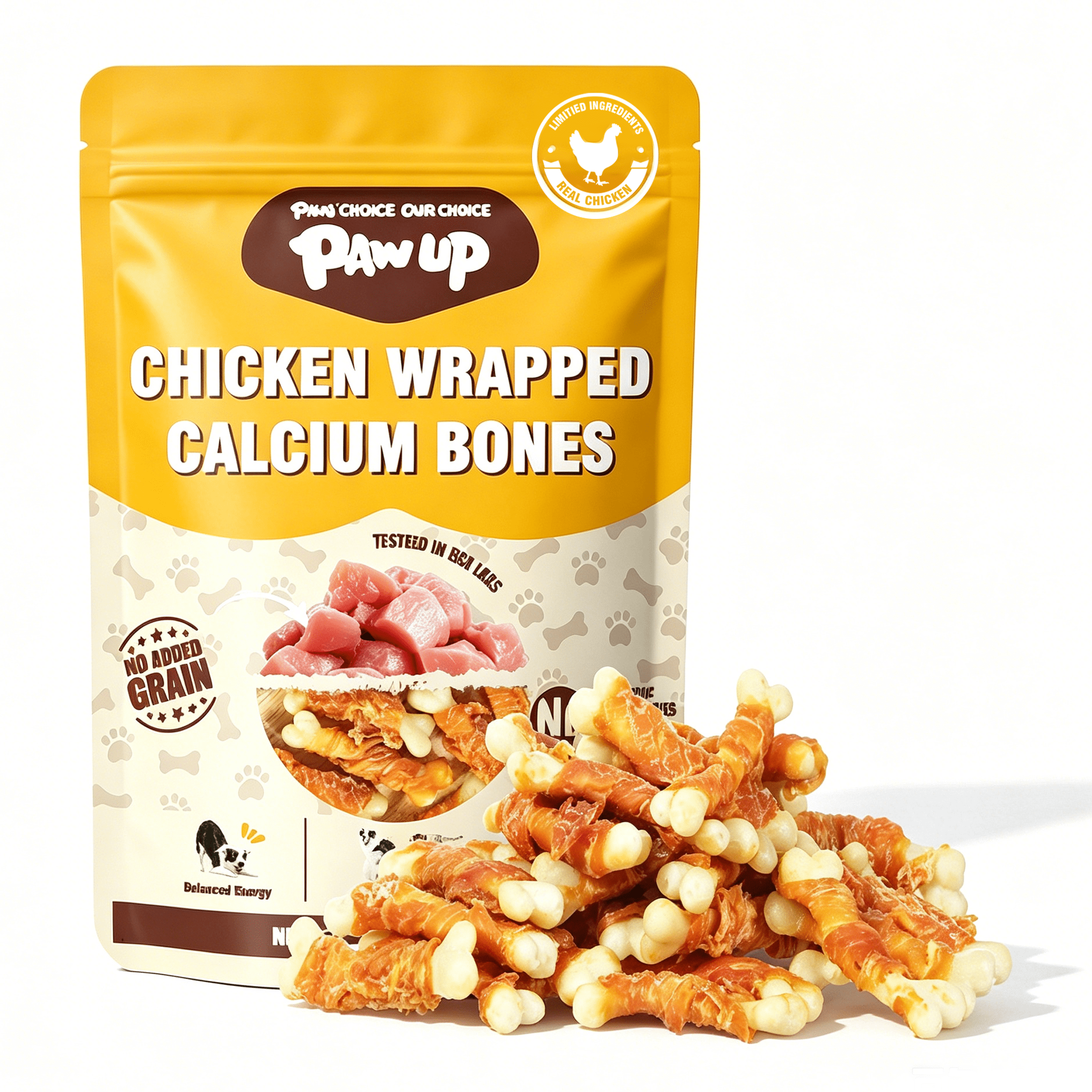 (2 pack) PAWUP Chicken Wrapped Calcium Bone Dog Treats, Dog Bones Rawhide Free, Dog Teeth Cleaning Chews for Small Medium Large Dogs, 10.6oz