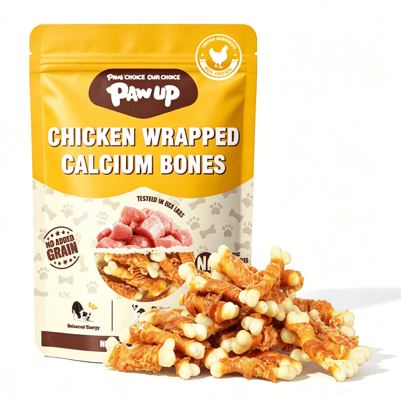 PAWUP Chicken Wrapped Calcium Bone Dog Treats, Dog Bones Rawhide Free, Dog Teeth Cleaning Chews for Small Medium Large Dogs, 10.6oz