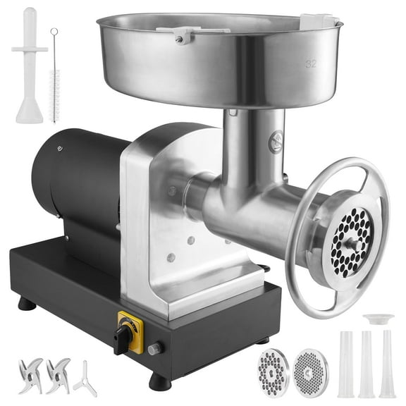 KFFKFF Electric Meat Grinder, 992 Lb/H Capacity, 1100W (4600W MAX) Industrial Meat Mincer with 2 Blades, 3 Grinding Plates, Sausage Stuffer & Kubbe Kit, Carbon Steel Commercial Grinder, ETL Certified