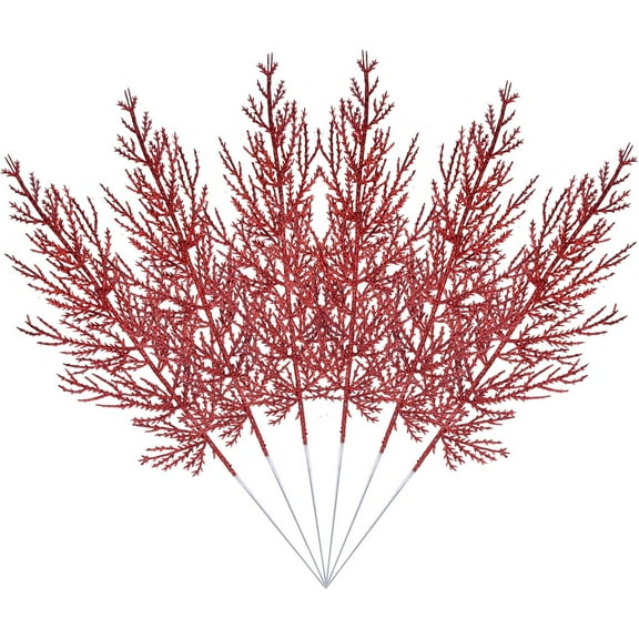 6 Pack Artificial Flat Light Glitter Pine Needles 13" Fake Christmas Picks Decorative Glitter Sticks for Vase Christmas Tree DIY Wreath Crafts Fireplace Decor