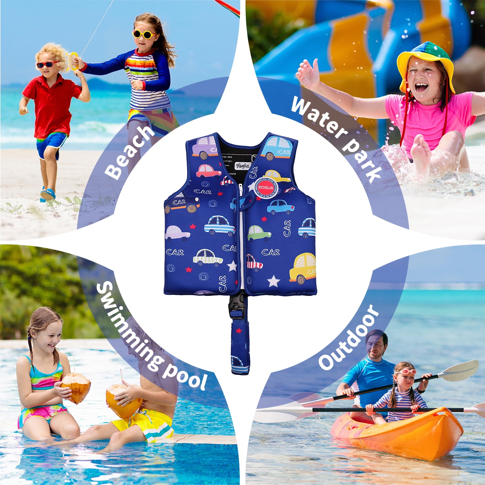 Kids Neoprene Swim Vest Life Jacket With Adjustable Strap & Removable Floats, Buoyancy Aid For Toddlers 1-12 Years - Lightweight Swim Jacket For Boys/ Girls Pool & Beach