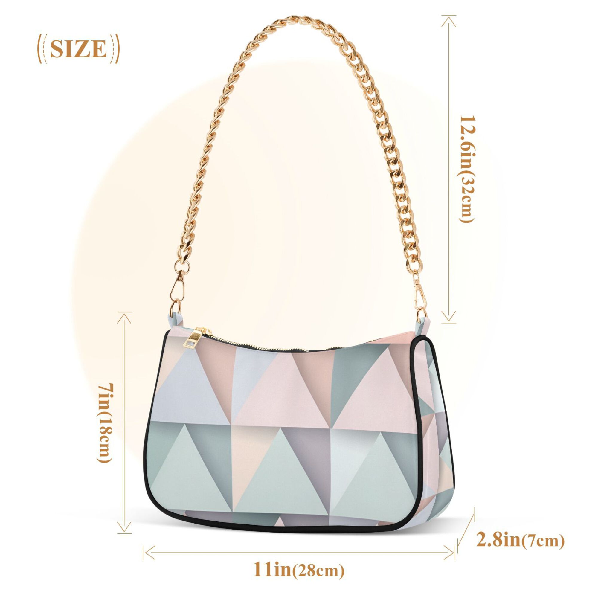 FORMRS Womens Shoulder Bag with Chain Strap Clutch Purse Cute Tote Handbag, Green Geometric