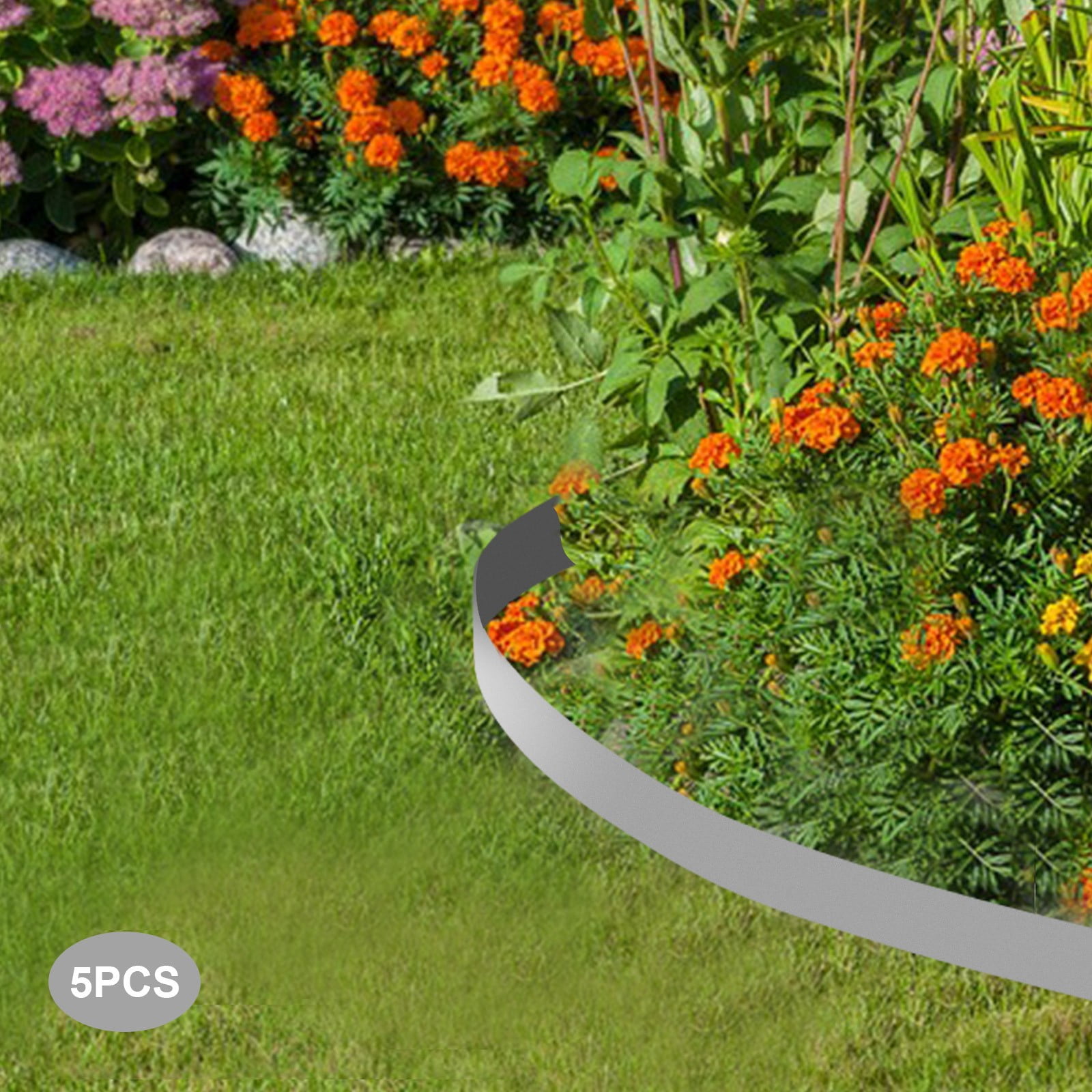Steel Lawn Edging, 5PCS 4"x39" Garden Metal Landscape Edging Border, Flexible Steel Landscape Border, Lawn Edge for Garden, Yard, Gray