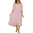 thumbnail image 5 of Franhais Women Summer Dress, Midi Lantern Sleeve Plain Square Neck Back Tie-Up Dress, 5 of 9