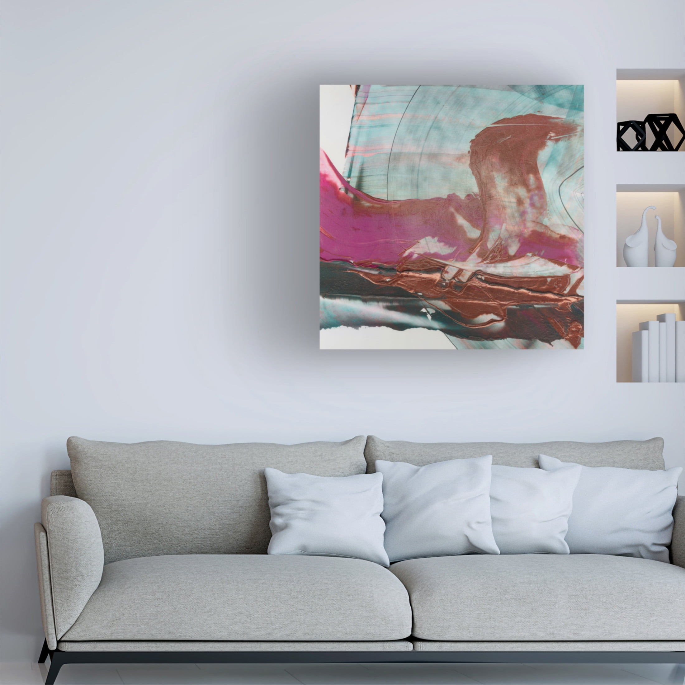 Canvas Wall Art - Ethan Harper 'Magenta and Patina II' Wall Art for Living Room, Bedroom, or Office Décor by Trademark Fine Art - 14 x 14 Inches