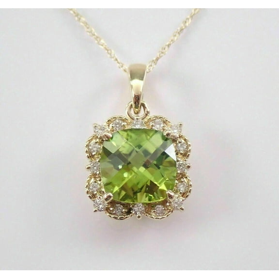 2Ct Cushion Lab-Created Peridot Women's Pendant Necklace 14K Yellow Gold Finish